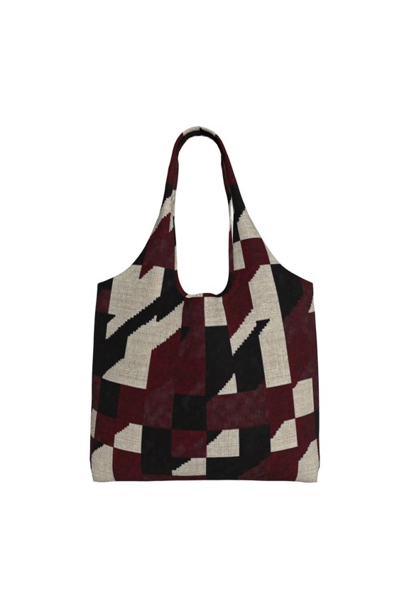 Single Shoulder Commuter Canvas Bag Large Capacity Can Be Carried Or Shoulder Storage For Daily Shopping Trips Crimson Modern Houndstooth Texture_2