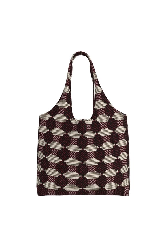 Single Shoulder Commuter Canvas Bag Large Capacity Can Be Carried Or Shoulder Storage For Daily Shopping Trips Crimson Modern Houndstooth Texture_3