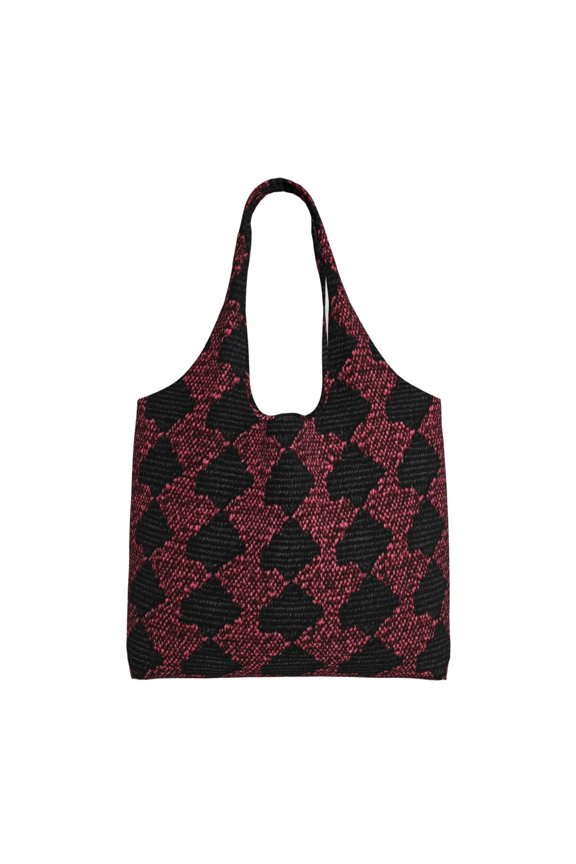 Single Shoulder Commuter Canvas Bag Large Capacity Can Be Carried Or Shoulder Storage For Daily Shopping Trips Crimson Modern Houndstooth Texture_4