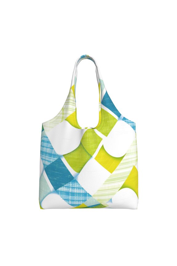 Single Shoulder Commuter Canvas Bag Large Capacity Can Be Carried Or Shoulder Storage For Daily Shopping Trips Lime Houndstooth Hand-Drawn Sketch_3