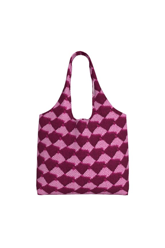 Single Shoulder Commuter Canvas Bag Large Capacity Can Be Carried Or Shoulder Storage For Daily Shopping Trips Magenta Houndstooth_4