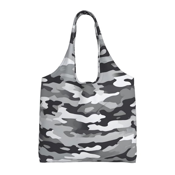 Single Shoulder Commuter Canvas Bag Large Capacity Can Be Carried Or Shoulder Storage For Daily Shopping Trips Vector Camouflage Pattern Gray_1