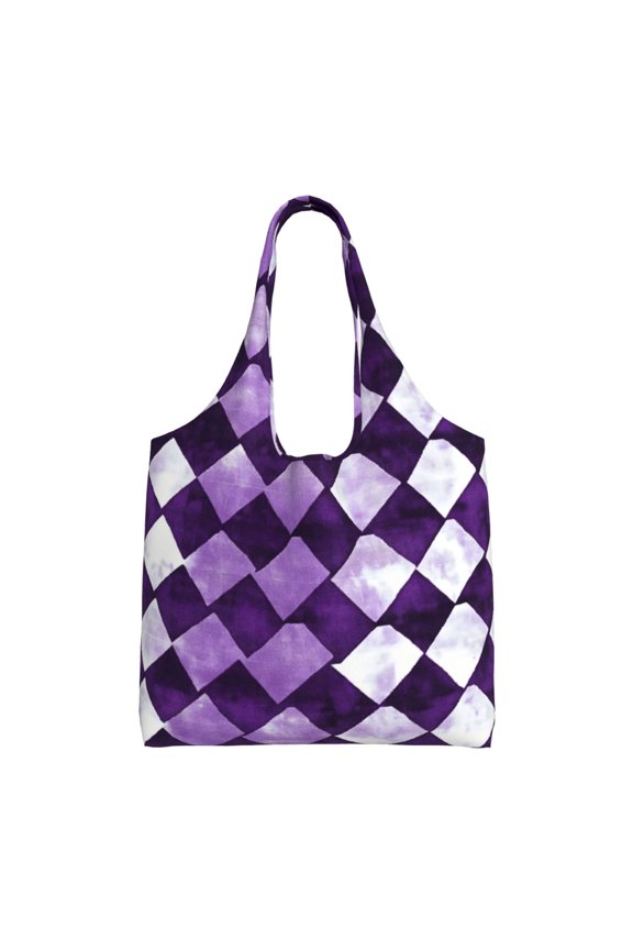 Single Shoulder Commuter Canvas Bag Large Capacity Can Be Carried Or Shoulder Storage For Daily Shopping Trips Violet Retro Houndstooth_4