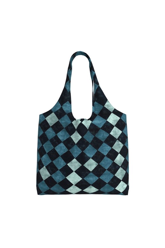 Single Shoulder Commuter Canvas Bag Large Capacity Can Be Carried Or Shoulder Storage For Daily Shopping Trips Darkslateblue Houndstooth Vintage Texture Hand-Drawn Sketch_1