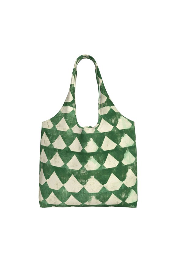 Single Shoulder Commuter Canvas Bag Large Capacity Can Be Carried Or Shoulder Storage For Daily Shopping Trips Green Houndstooth Vintage Texture Hand-Drawn Sketch_3