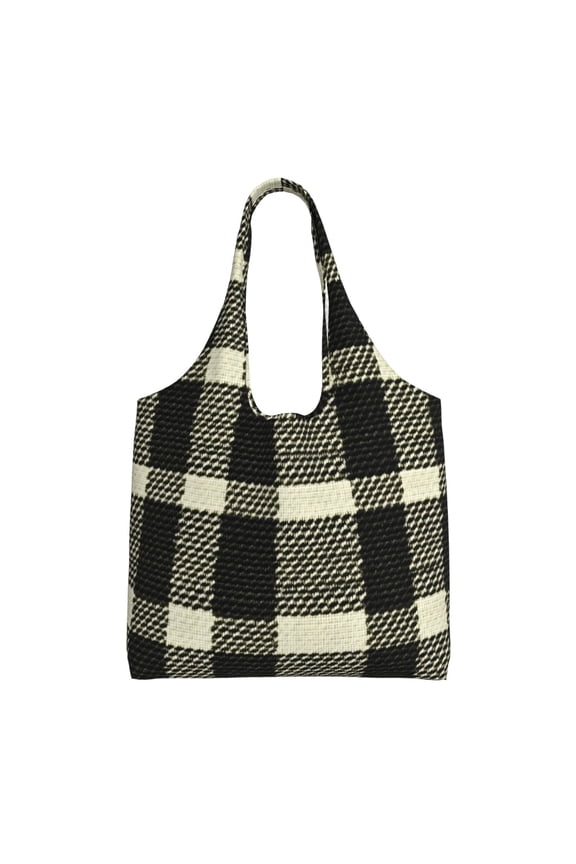 Single Shoulder Commuter Canvas Bag Large Capacity Can Be Carried Or Shoulder Storage For Daily Shopping Trips Olive Houndstooth Buffalo Plaid Tartan Check Scotland_3