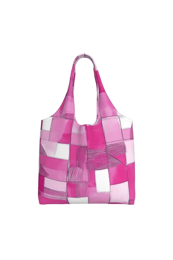 Single Shoulder Commuter Canvas Bag Large Capacity Can Be Carried Or Shoulder Storage For Daily Shopping Trips Pink Abstract Houndstooth Hand-Drawn Sketch_2