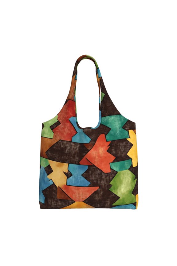 Single Shoulder Commuter Canvas Bag Large Capacity Can Be Carried Or Shoulder Storage For Daily Shopping Trips Saddlebrown Colorful Houndstooth Hand-Drawn Sketch_3