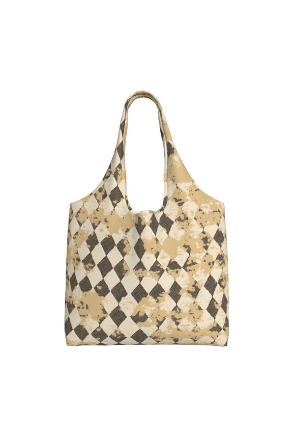 Single Shoulder Commuter Canvas Bag Large Capacity Can Be Carried Or Shoulder Storage For Daily Shopping Trips Tan Houndstooth Vintage Texture Hand-Drawn Sketch_3