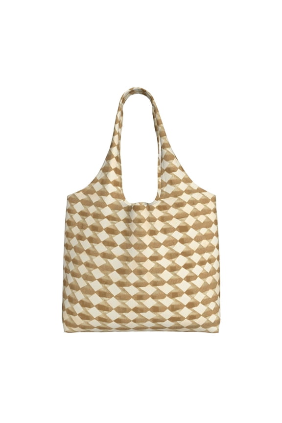 Single Shoulder Commuter Canvas Bag Large Capacity Can Be Carried Or Shoulder Storage For Daily Shopping Trips Tan Houndstooth Vintage Texture Hand-Drawn Sketch_1