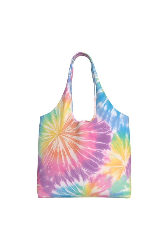 Single Shoulder Commuter Canvas Bag Large Capacity Can Be Carried Or Shoulder Storage For Daily Shopping Trips Tie-Dye Pattern Rainbow Colors Tie-Dye Background_2