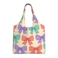 thumbnail image 1 of Single Shoulder Commuter Canvas Bag Large Capacity Can Be Carried Or Shoulder Storage For Daily Shopping Trips Whimsical Polka Dot And Striped Ribbon Bow Pattern, 1 of 7