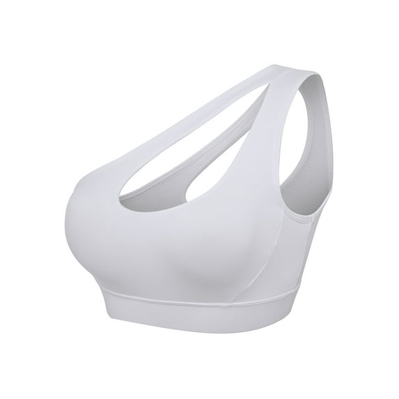 Single Shoulder Sport Bras for Women Asymmetrical Shoulder Wirefree Padded Sports Bras Medium Support Yoga Bra Removable Cups