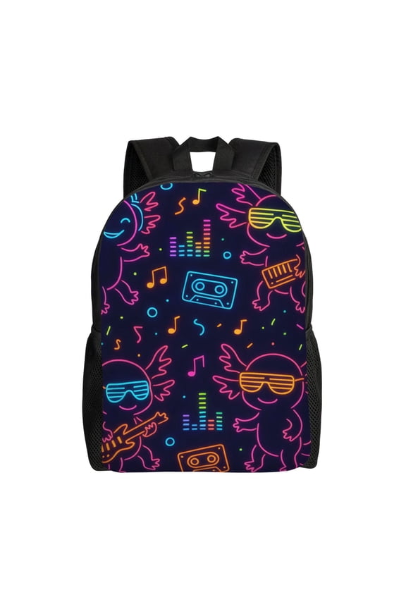 Single Side Full Backpack 16.111.84.5in Large Capacity Breathable Shoulder Belt Leisure Simple And Strong Bearing Capacity Neon Party Axolotls - 80s Synthwave