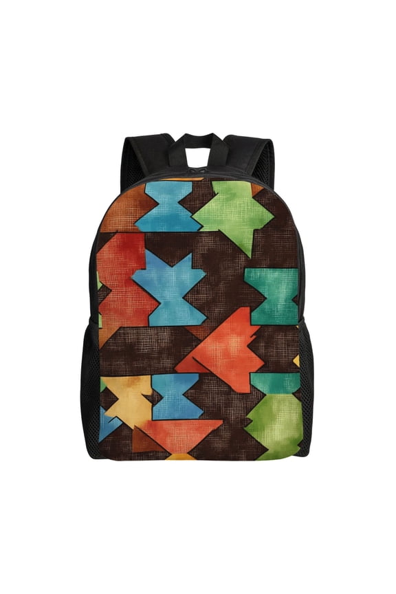 Single Side Full Backpack 16.111.84.5in Large Capacity Breathable Shoulder Belt Leisure Simple And Strong Bearing Capacity Saddlebrown Colorful Houndstooth Hand-Drawn Sketch_3