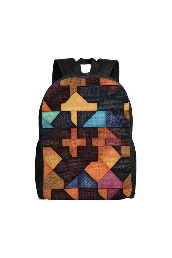 Single Side Full Backpack 16.111.84.5in Large Capacity Breathable Shoulder Belt Leisure Simple And Strong Bearing Capacity Saddlebrown Colorful Houndstooth Hand-Drawn Sketch_1