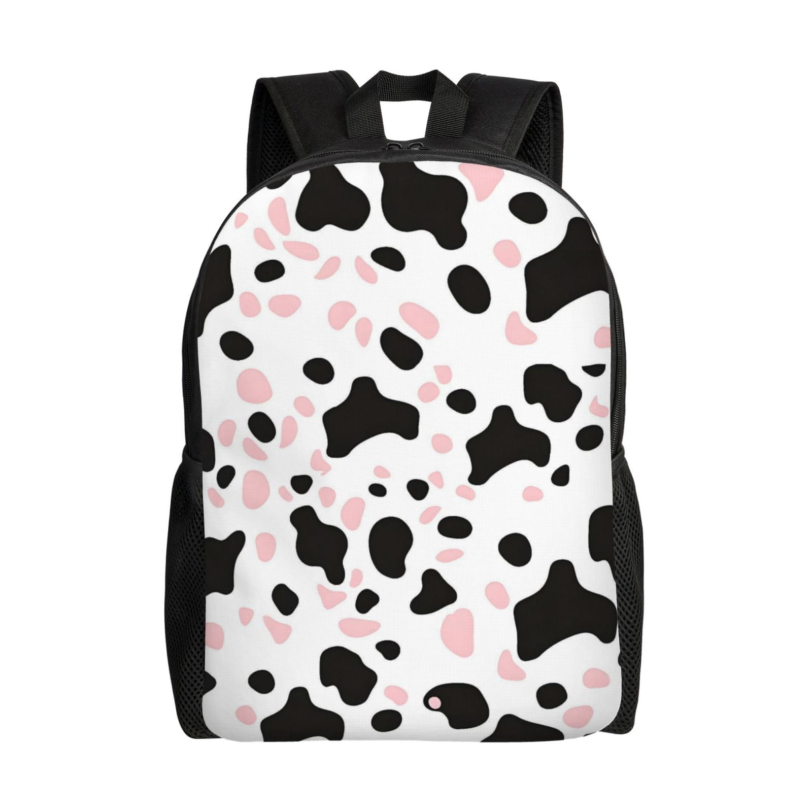 Single Side Full Backpack 16.1×11.8×4.5in Large Capacity Breathable Shoulder Belt Leisure Simple And Strong Bearing Capacity Simple Cow Print Pattern White Background, Pink And White_1