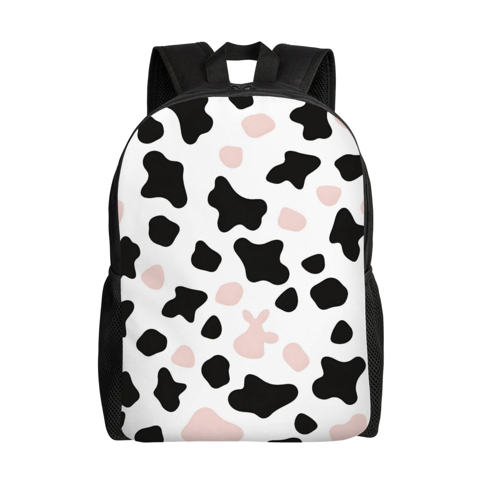 Single Side Full Backpack 16.1×11.8×4.5in Large Capacity Breathable Shoulder Belt Leisure Simple And Strong Bearing Capacity Simple Cow Print Pattern White Background, Pink And White_3