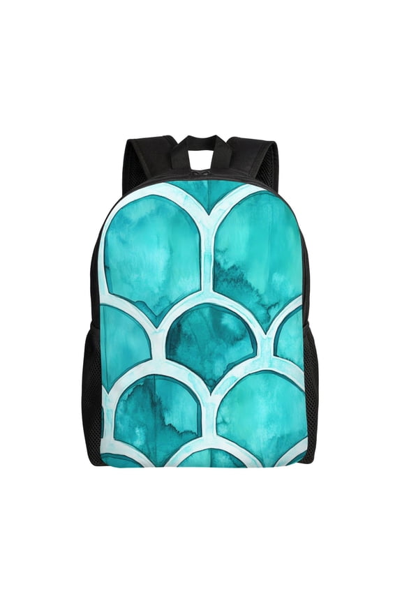 Single Side Full Backpack 16.111.84.5in Large Capacity Breathable Shoulder Belt Leisure Simple And Strong Bearing Capacity Turquoise Moroccan Trellis Hand-Drawn Sketch_2