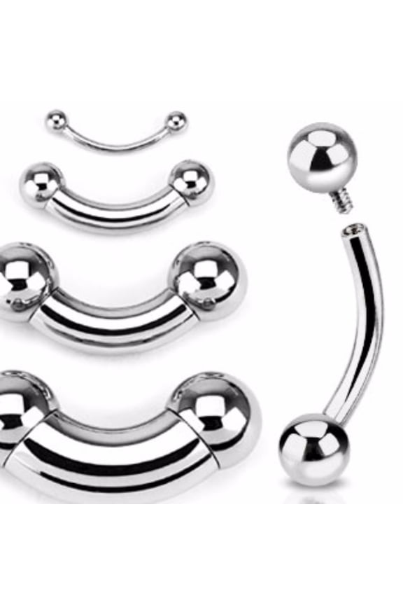 Single Side Internally Threaded Basic Eyebrow Curve Barbell Ring 316L Surgical Steel (Sold by Piece)