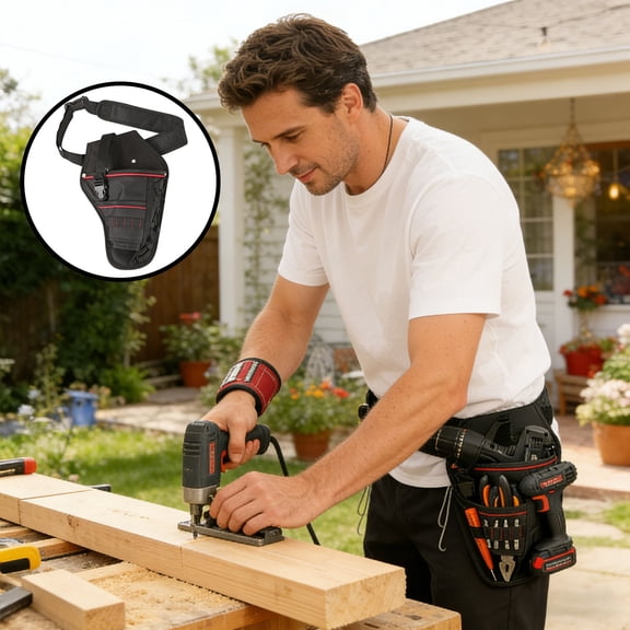 Single Side Tool Belt Pouch, Tool Belt for Men, Father's Day Gift Tool Pouch Waist Bag, Adjustable Belt for Custom Fit, with Multiple Pockets for Handyman Electrician Carpenter Construction