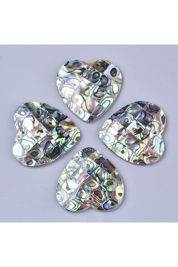 Single-Sided Natural Abalone Shell/Paua Shell Pendants with Freshwater Shell Back Heart Colorful 35x34-35x5mm Hole: 1.4mm