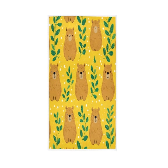 Single-Sided Print Hand Towel Breathable & Soft Towels Wash Cloth for Workout Running Capybara and Green Leaves 30x15 Inch