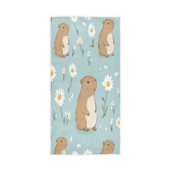 Single-Sided Print Hand Towel Breathable & Soft Towels Wash Cloth for Workout Running Cute Capybara and Daisies 30x15 Inch