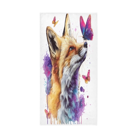 Single-Sided Print Hand Towel Breathable & Soft Towels Wash Cloth for Workout Running Fox and Butterflies 30x15 Inch