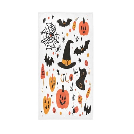 Single-Sided Print Hand Towel Breathable & Soft Towels Wash Cloth for Workout Running Halloween Doodle Clip Art 30x15 Inch