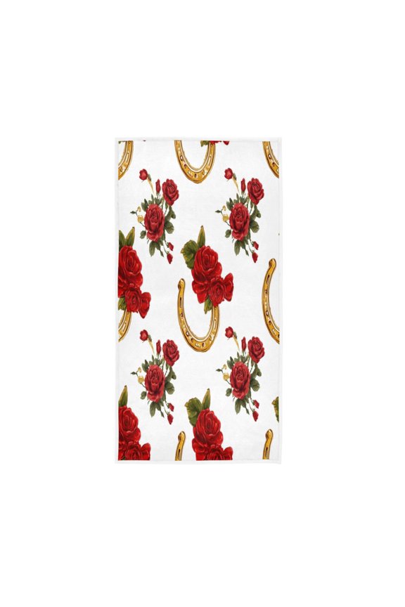 Single-Sided Print Hand Towel Breathable & Soft Towels Wash Cloth for Workout Running Horseshoe Pattern with Red Roses 30x15 Inch