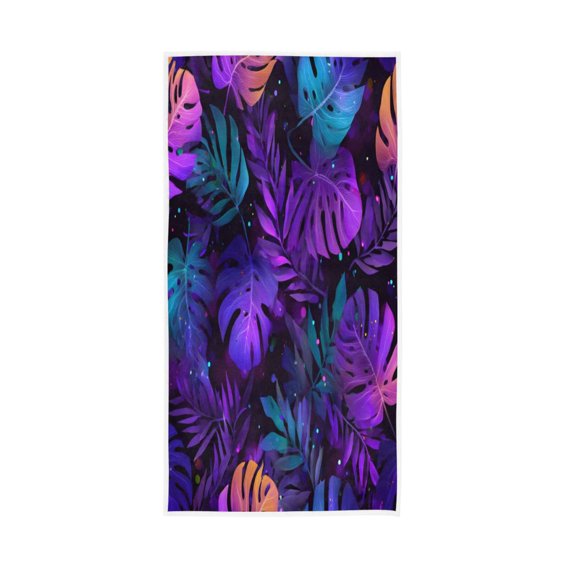 Single-Sided Print Hand Towel Breathable & Soft Towels Wash Cloth for Workout Running Neon Palm Leaves Pattern 30x15 Inch