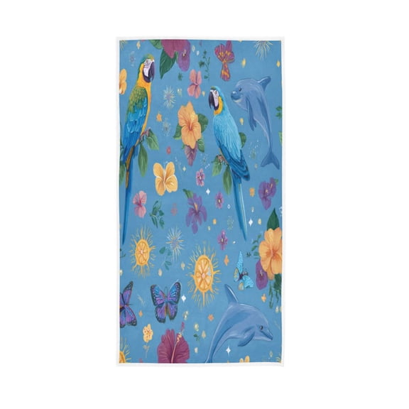 Single-Sided Print Hand Towel Breathable & Soft Towels Wash Cloth for Workout Running Parrots and Dolphins Pattern 30x15 Inch