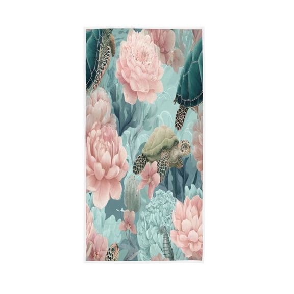 Single-Sided Print Hand Towel Breathable & Soft Towels Wash Cloth for Workout Running Turtles with Pink Flowers 30x15 Inch