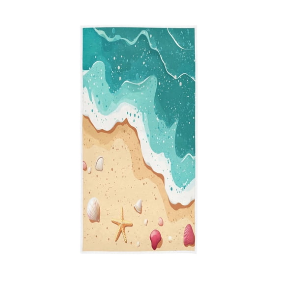 Single-Sided Print Hand Towel Breathable & Soft Towels Wash Cloth for Workout Running Waves and Seashells 30x15 Inch