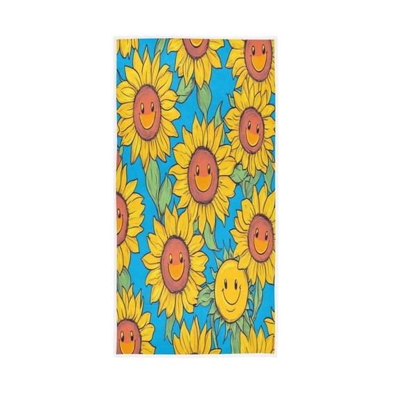 Single-Sided Print Hand Towel Breathable & Soft Towels Wash Cloth for Workout Running Yellow Sunflowers with Smiley Faces 30x15 Inch