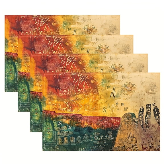 Single-Sided Printing (Placemats) 12X18 Inches, Canyon Mural Design Inspired by Stone Carvings, Ancestral Memory Map, Party Placemats, Kitchen And Home Decor