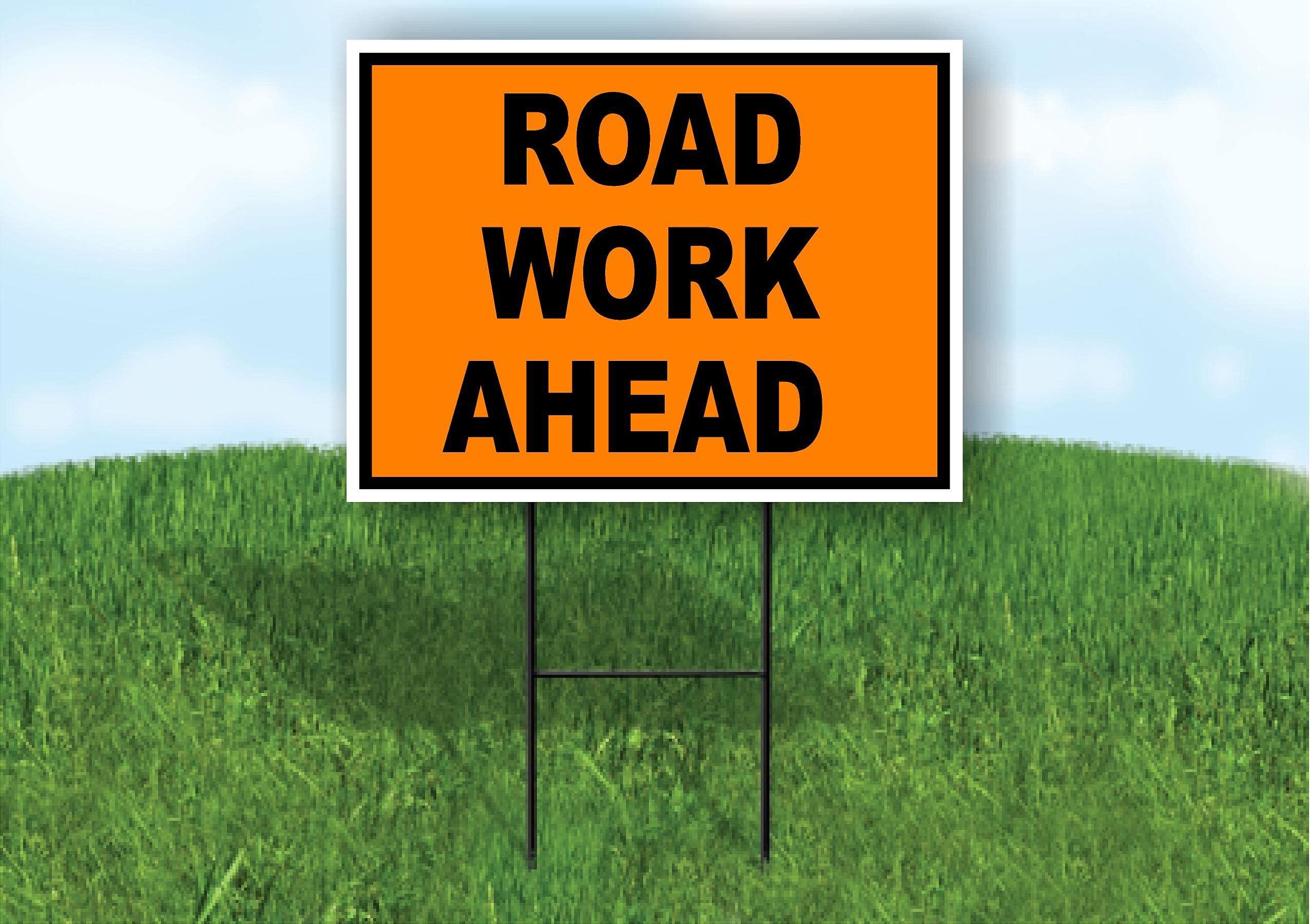 My Work Sign Single Sided Sign Road Work Ahead Construction Orange Black Yard Sign ...