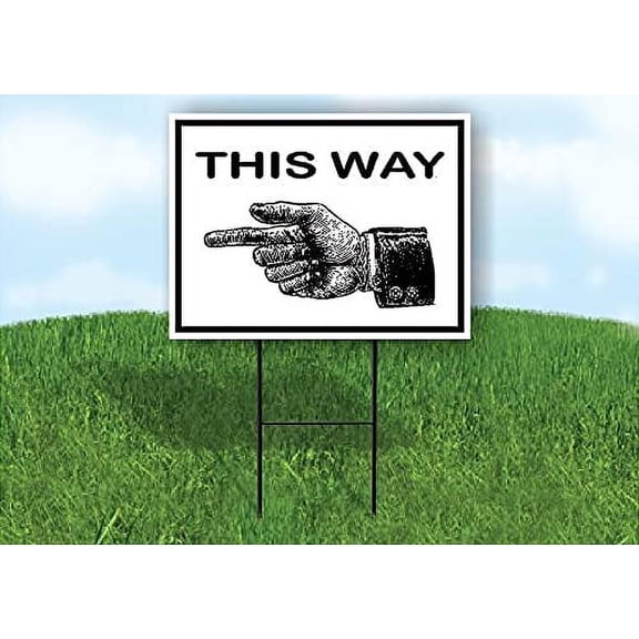 Single Sided Sign THIS WAY LEFT HAND ARROW BLACK Yard Sign ROAD SIGN with Stand
