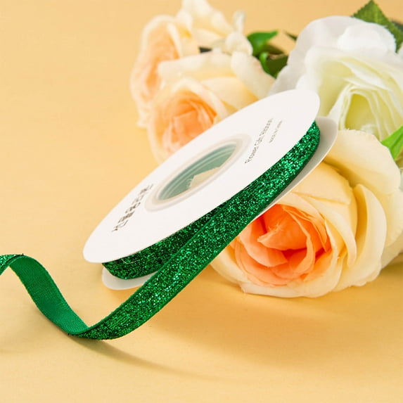 Single-Sided Velvet Ribbon 7-Yard Spool, Polyester Decorative Ribbon with Wired Edges for Gift Wrapping Bows and DIY Craft Projects(Green)
