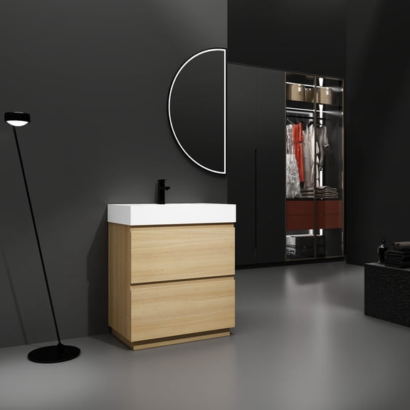 Single Sink Bathroom Vanity, 30", American Design, Engineered Wood Base / Durable Material, Smooth Surface, Pre - drilled for Faucet Hole