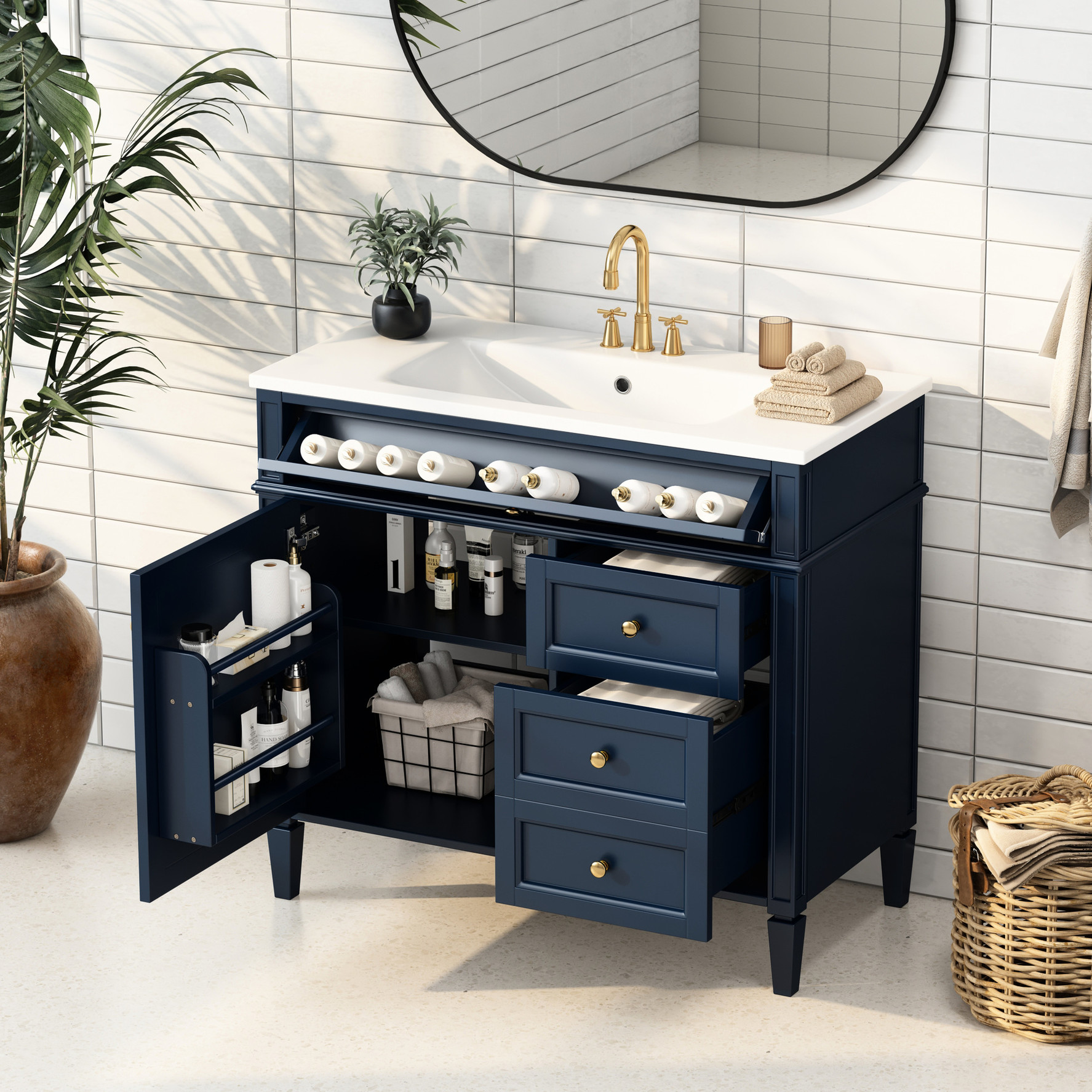 Single Sink Bathroom Vanity / 36'' x 18'' x 35'', Smooth Metal Drawer ...