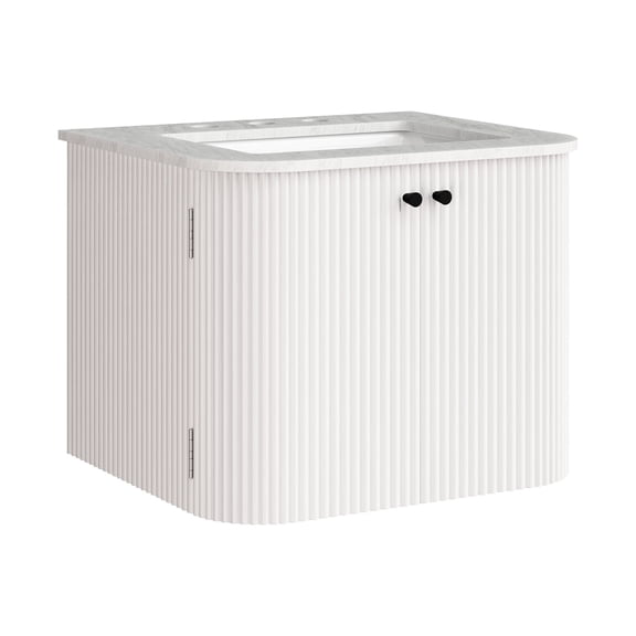 Single Sink Vanity Cabinet, Ivory White, Faux Marble, Wood, Hotel Bathroom, Modern Contemporary, HB37731