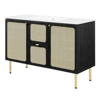 Single Sink Vanity Cabinet, White Black, Wood, Hotel Bedroom Bathroom, Modern Contemporary HB36426