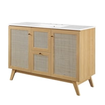 Single Sink Vanity Cabinet, White Oak, Wood, Hotel Bedroom Bathroom, Modern Contemporary HB36312