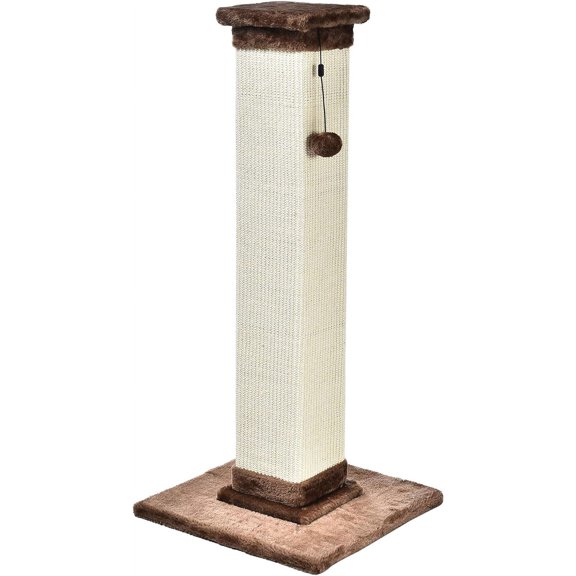Single Sisal Rope Cat Scratching Post with Jute Fiber and Wood Base for Indoor Cats & Kittens, Large 35.4" Height, Brown