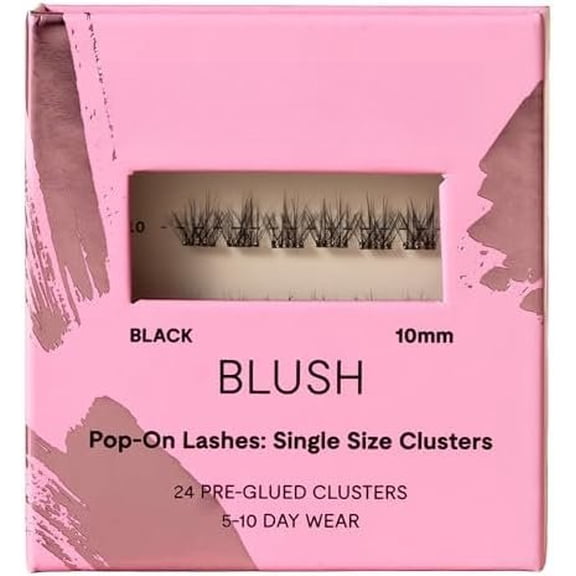 Single-Size Pop- Lashes - DIY 1-Step Pre-Glued Faux Eyelash Cluster Kit, Look Extensions, Pack of 24 Individual Clusters, Black - Blush, 10mm