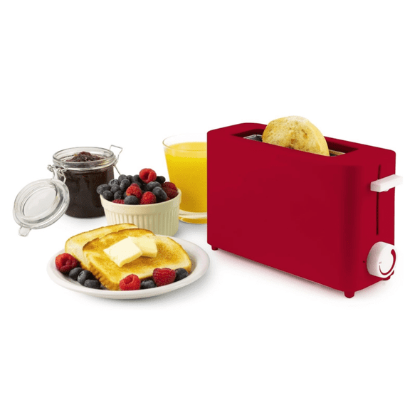 Single Slice Toaster | 1.25" Wide Slot, Portion Control, Compact Design, Adjustable Temperature, Cancel, Defrost, and Bagel Button | Removable Crumb Tray | Red