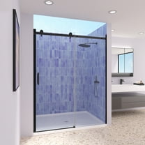 Single Sliding Frameless Shower Door, 56-60" W x 74" H, with 5/16" Clear Tempered Glass, Matte Black Finish, ACE DECOR