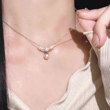 Single Small Pearl Zircon Necklace For Women